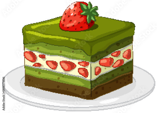Matcha Green Tea Layer Cake with Fresh Strawberry Topping