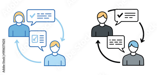 Communication feedback loop with person icons in various styles and colors, vector illustration for teamwork