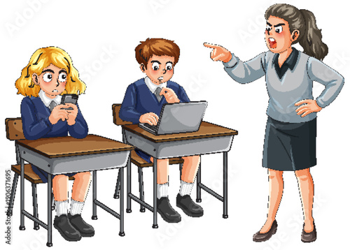 Strict Teacher Scolding Students Using Phone and Laptop in Class