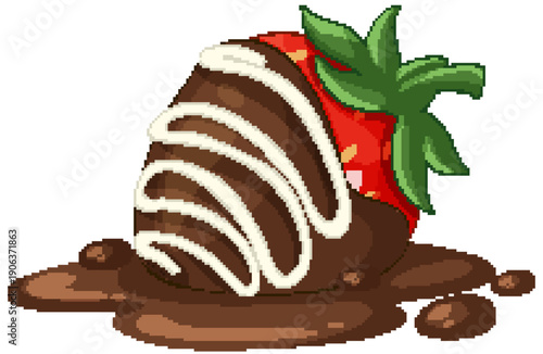 Fresh Red Strawberry Dipped in Dark Chocolate with White Chocolate Drizzle