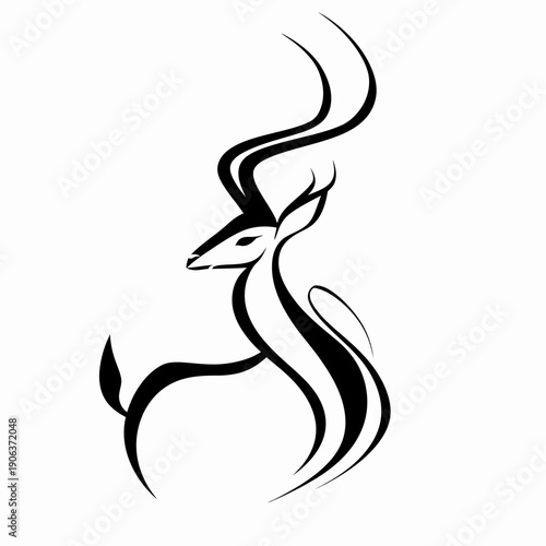 Elegant black and white deer silhouette art minimalist design isolated