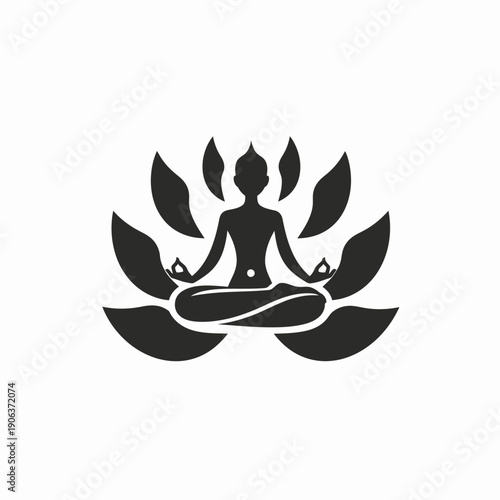 Meditating figure in lotus position with lotus flower symbol
