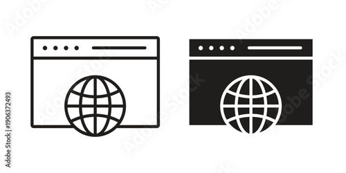 Browser icons vector. Line and glyph design with editable stroke