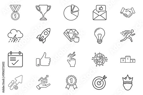 Success web icons line art icon set. leadership, winner, challenge, prize, award, achievment, planing collection. Vector illustration.