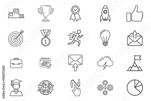 Success web icons line art icon set. leadership, winner, challenge, prize, award, achievment, planing collection. Vector illustration.