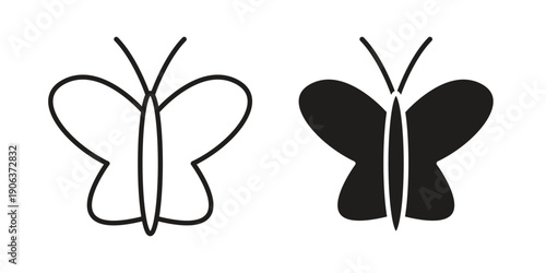 Butterfly icons vector. Line and glyph design with editable stroke