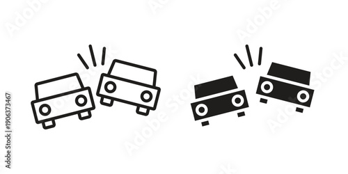 Car crash icons vector. Line and glyph design with editable stroke