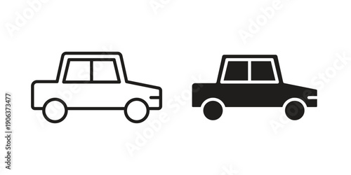 Car side view icons vector. Line and glyph design with editable stroke