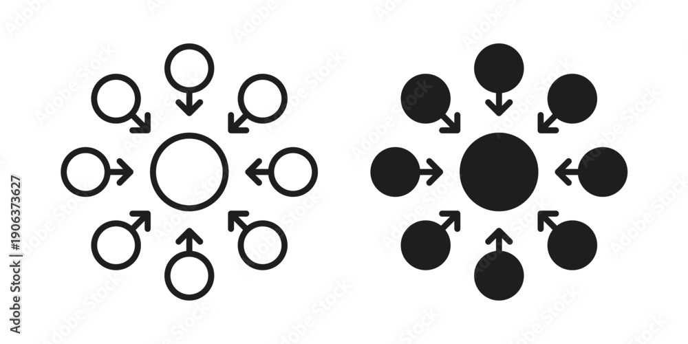Fototapeta premium Centralized icons vector. Line and glyph design with editable stroke