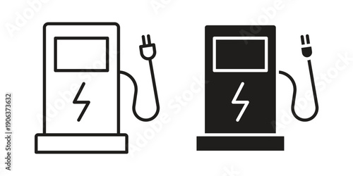 Charging station icons vector. Line and glyph design with editable stroke