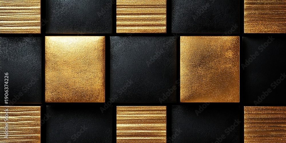 Fototapeta premium Gold and Black Textured Square Pattern Background