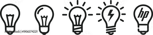 Set of light bulb icons representing ideas, inspiration, and innovation concepts for business and creativity.