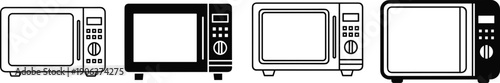 Collection of microwave oven icons, useful for appliance design, e-commerce, and kitchen-related content.