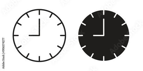 Clock nine icons vector. Line and glyph design with editable stroke