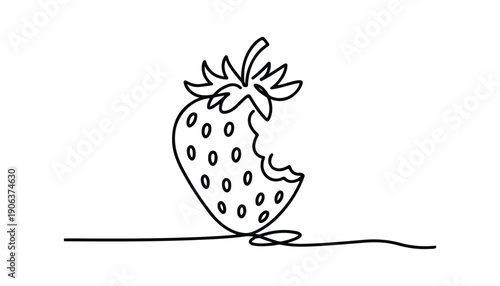 One continuous line illustration of an Strawberry fruits, isolated on white background.