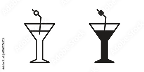 Cocktail icons vector. Line and glyph design with editable stroke