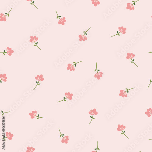 seamless flower on stem with leaves pattern , vector , illustration