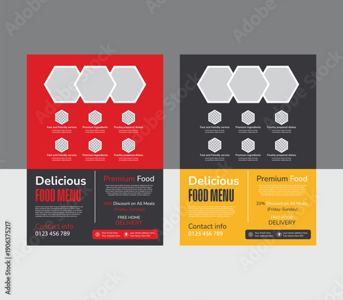 Set of restaurant menu and flyer design templates modern with colorful size A4 size.burger & healthy food business promotion flyer.