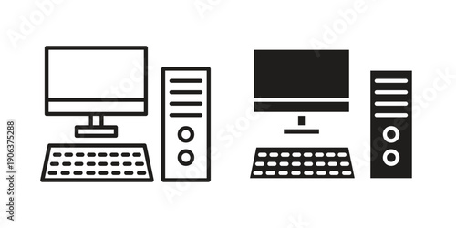 Computer icons vector. Line and glyph design with editable stroke