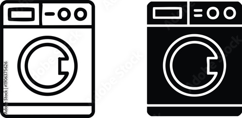 Minimalist Washing Machine Symbol for Digital User Interfaces, Stylized Home Appliance Vector for Laundry Services, vector, illustration, silhouette.