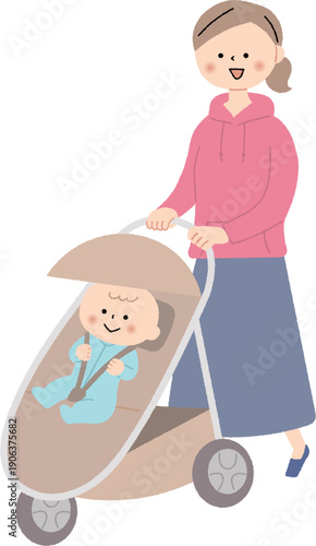 ベビーカーを押すお母さん