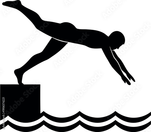 An illustration of a person diving into a body of water from a platform