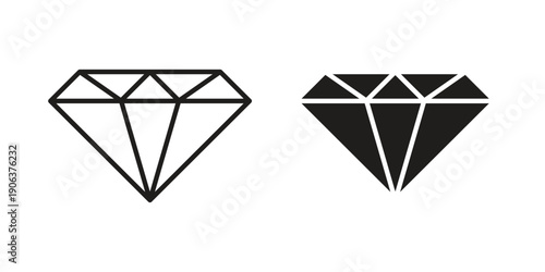 Diamond icons vector. Line and glyph design with editable stroke