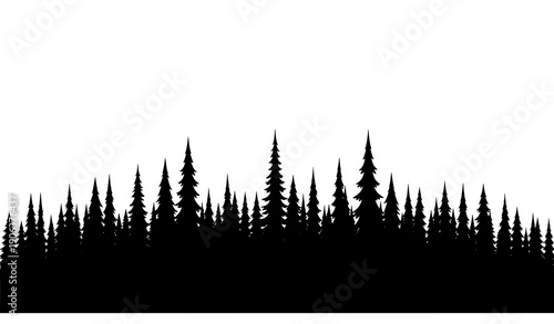 Black forest silhouette landscape with spruce and pine trees flat vector scenery on white background
