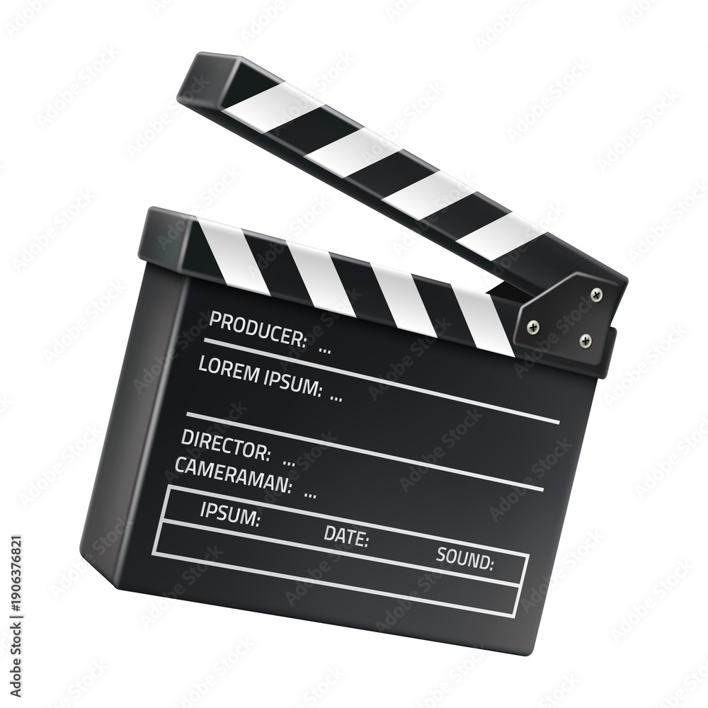 Fototapeta premium 3D Rendered Film Clapperboard Slate for Cinema and Movie Production, isolated on transparent background, png