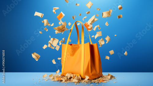 color paper shopping bag floating on color background for shopping concept idea