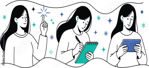 Creative Workflow Illustration with Idea Generation Note Taking Digital Reading and Personal Productivity Process for Education Content Creation and Modern Lifestyle Design