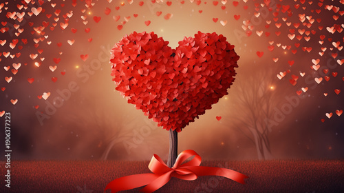 Valentine holiday background with heart shaped tree