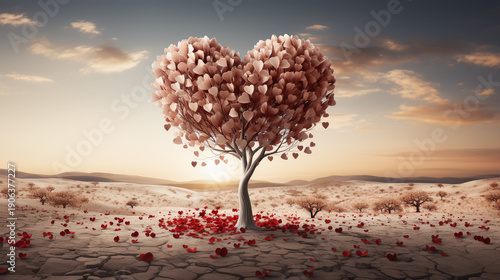 Valentine holiday background with heart shaped tree