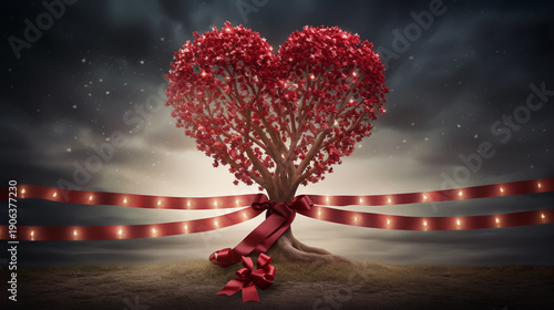 Valentine holiday background with heart shaped tree