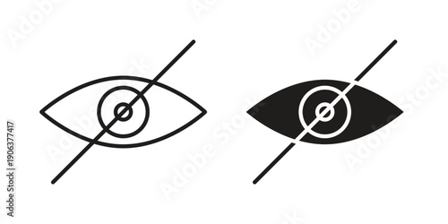 Eye crossed icons vector. Line and glyph design with editable stroke