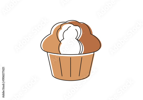 Sweet baked muffin treat with creamy white topping featuring delicious dessert snack for baking and pastry content concept on white isolated