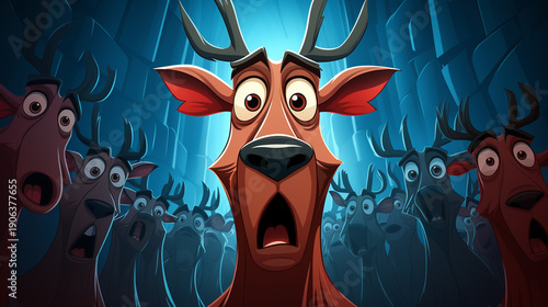 snowfall on reindeers in a forest digital art