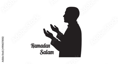 Man Praying with Ramadan Salam Greeting in Simple Silhouette Style