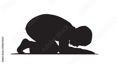 Man praying in Islamic prayer position silhouette on white background