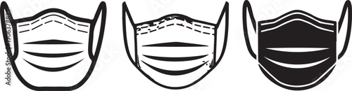 Three surgical face masks in black and white