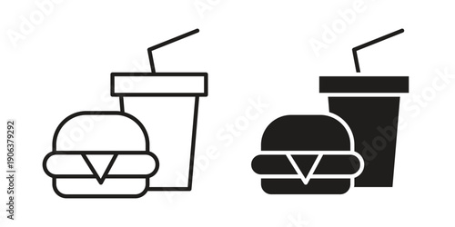 Hamburger soda icons vector. Line and glyph design with editable stroke