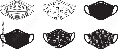 Illustration of various face mask designs and patterns