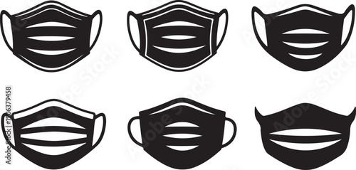 Black surgical face masks illustrations in various orientations