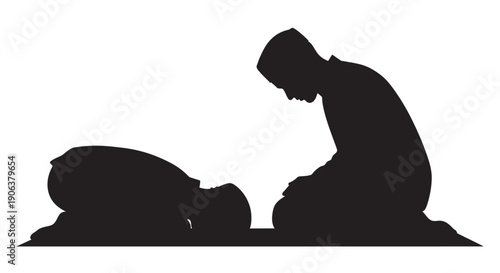Mother caring for baby in silhouette with copy space