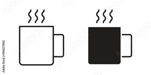 Hot coffee Mug icons vector. Line and glyph design with editable stroke