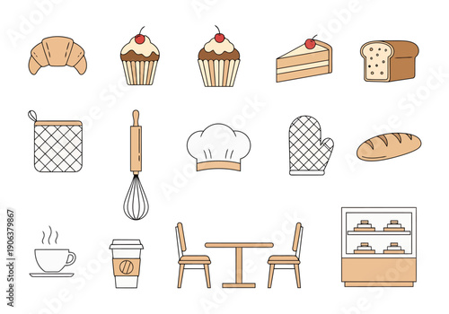Sweet Bakery Treats and Baking Supplies Collection Representing Confectionery Delights and Kitchen Essentials for Commercial Use