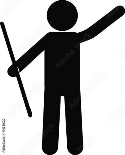 Simple black silhouette depicts a person conducting with a baton high quality professional