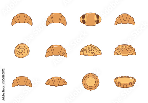 Collection of Baked Pastries and Bread Items Displayed in a Grid Layout Against a White Background For Food Service Businesses