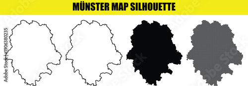 Münster map silhouette set, germany, collection of vector maps, black and white color, outline and dot map