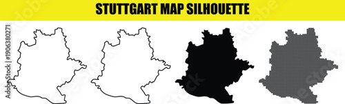 Stuttgart map silhouette vector collection featuring white outline solid black and halftone dot patterns on transparent grid